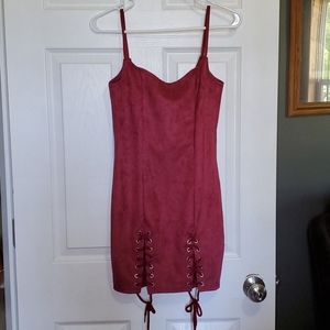 Faux suede lace up dress